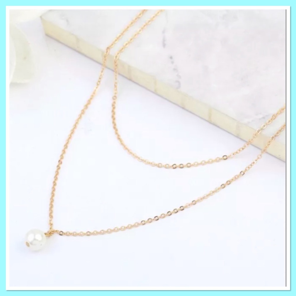 Gold Double Layer Pearl Necklace - Picture 2 of 3
